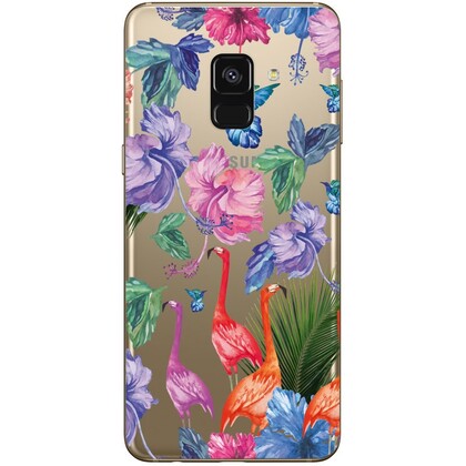 Чехол прозрачный U-Print Samsung A730 Galaxy A8 Plus (2018) Фламинго