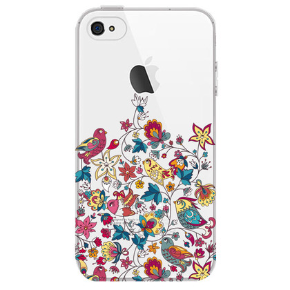 Чехол прозрачный U-Print 3D iPhone 4 / 4S Floral Birds