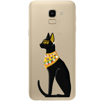 Чехол прозрачный U-Print Samsung J600 Galaxy J6 2018 Egipet Cat со стразами
