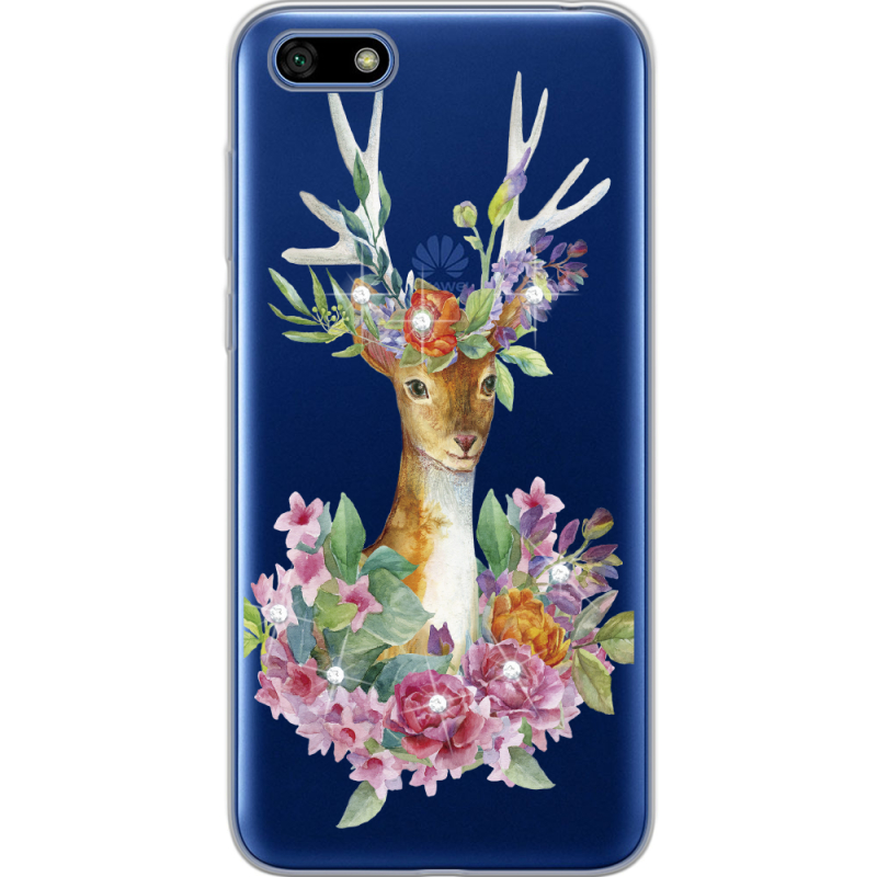Чехол со стразами Huawei Y5 2018 / Honor 7A Deer with flowers