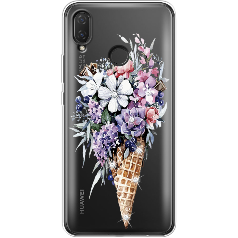 Чехол со стразами Huawei P Smart Plus Ice Cream Flowers