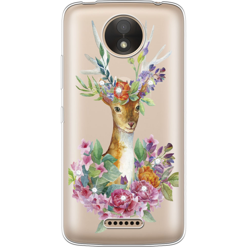 Чехол со стразами Motorola Moto C XT1750 Deer with flowers