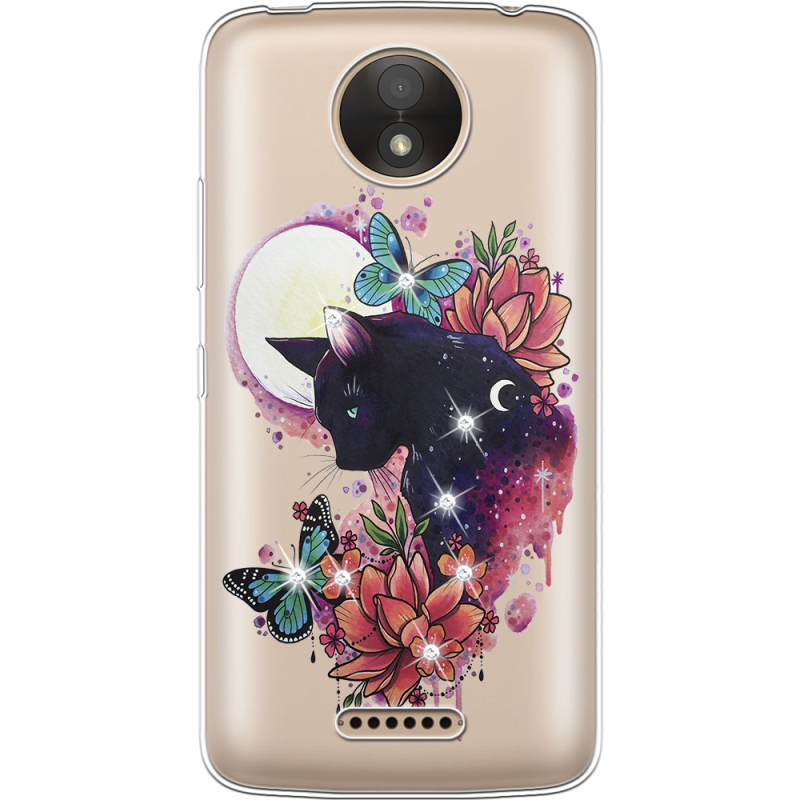 Чехол со стразами Motorola Moto C Plus XT1723 Cat in Flowers