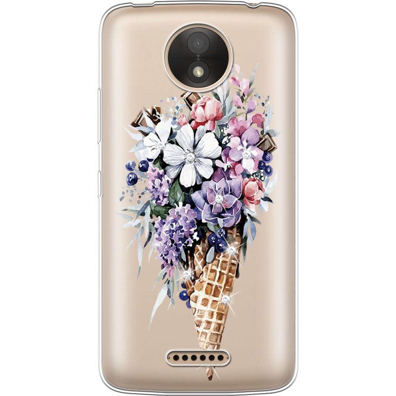 Чехол со стразами Motorola Moto C Plus XT1723 Ice Cream Flowers