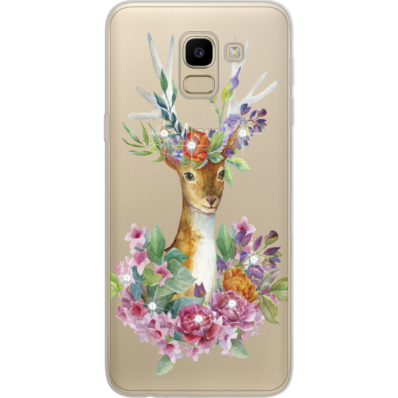 Чехол со стразами Samsung J600 Galaxy J6 2018 Deer with flowers