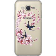 Чехол со стразами Samsung J700H Galaxy J7 Swallows and Bloom
