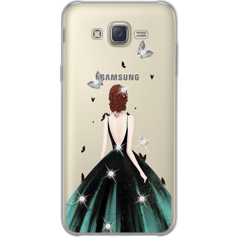 Чехол со стразами Samsung J700H Galaxy J7 Girl in the green dress