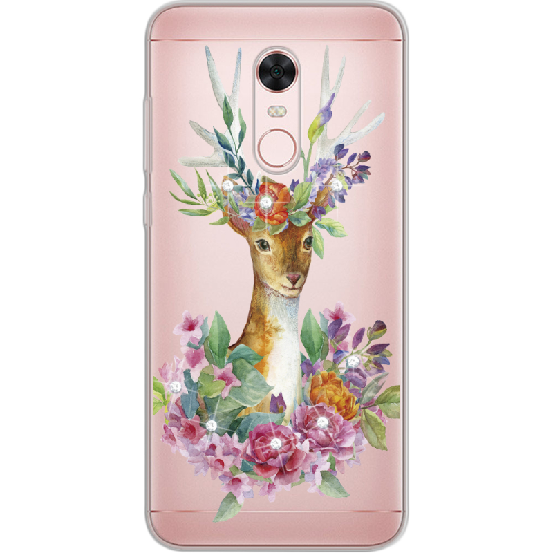 Чехол со стразами Xiaomi Redmi 5 Plus Deer with flowers