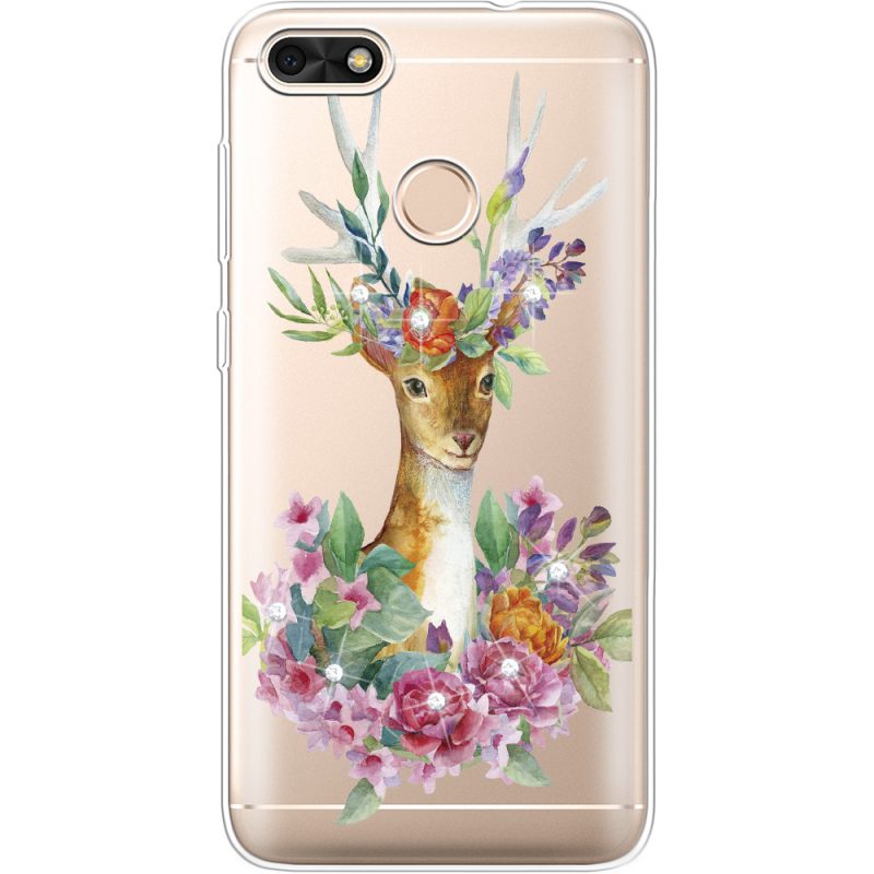 Чехол со стразами Huawei Nova Lite 2017 Deer with flowers