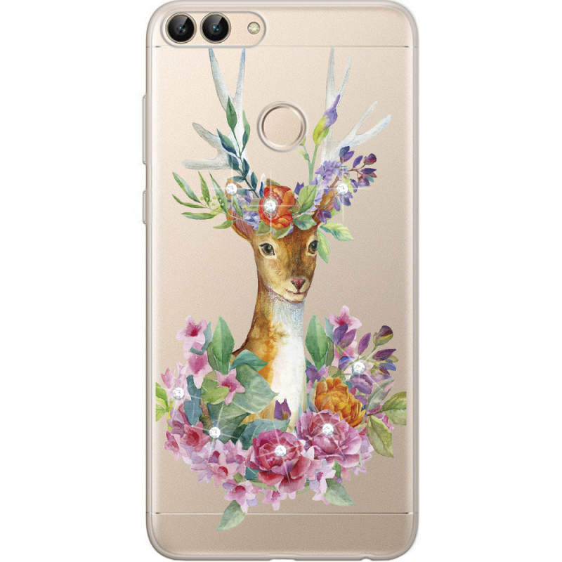 Чехол со стразами Huawei P Smart Deer with flowers