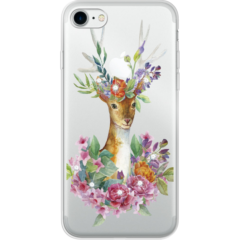 Чехол со стразами Apple iPhone 7/8 Deer with flowers