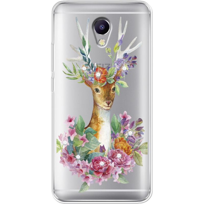 Чехол со стразами Meizu M5 Note Deer with flowers