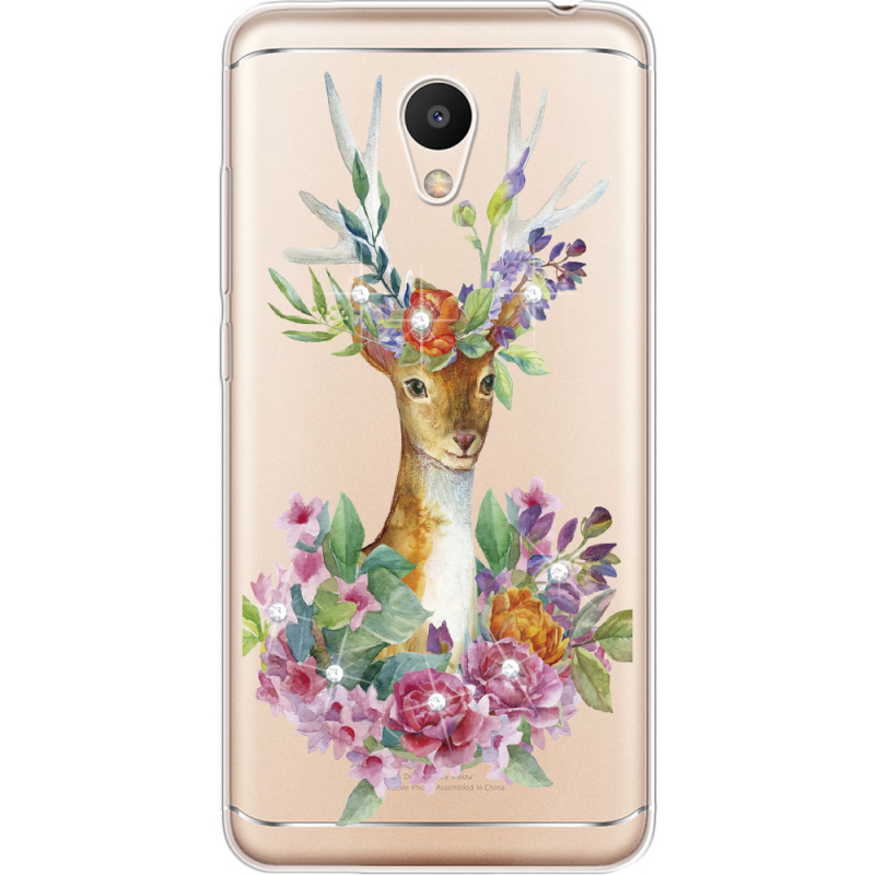 Чехол со стразами Meizu M6 Deer with flowers