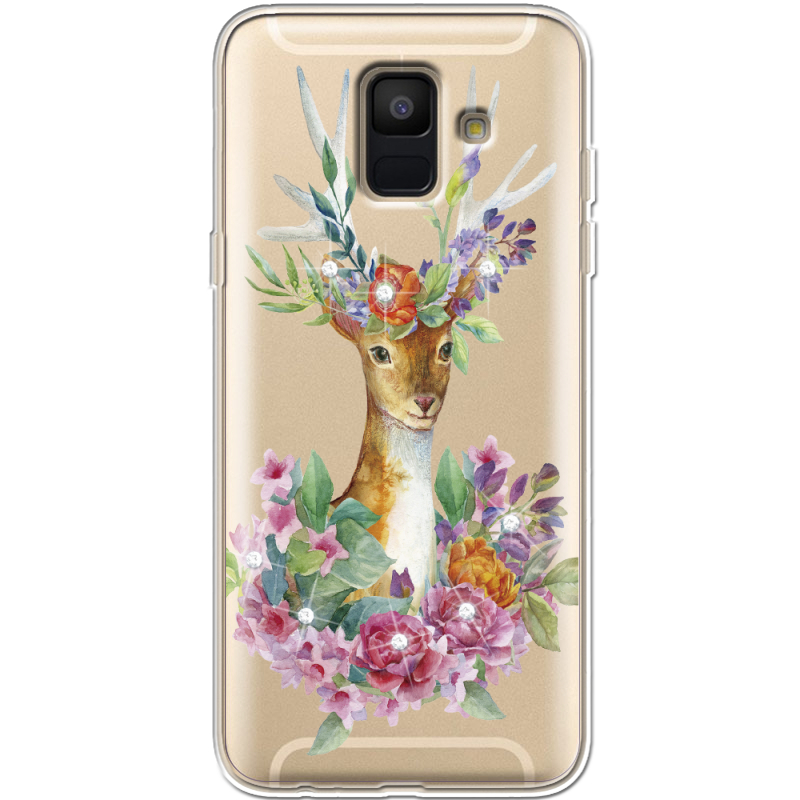 Чехол со стразами Samsung A600 Galaxy A6 2018 Deer with flowers