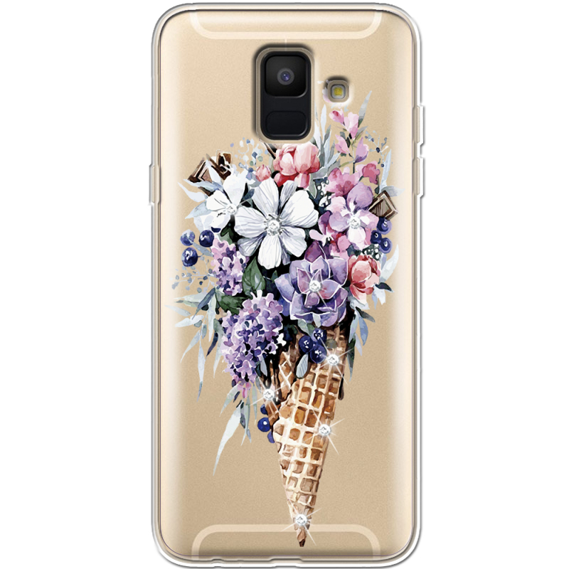 Чехол со стразами Samsung A600 Galaxy A6 2018 Ice Cream Flowers