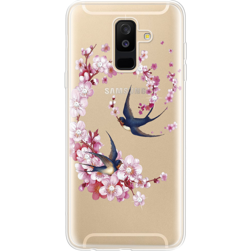 Чехол со стразами Samsung A605 Galaxy A6 Plus 2018 Swallows and Bloom