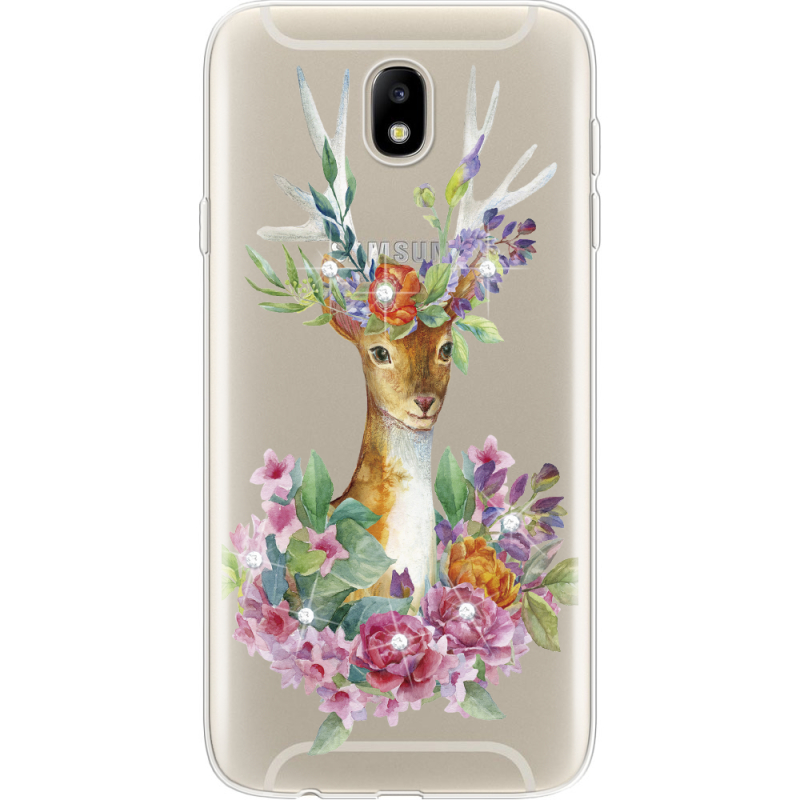 Чехол со стразами Samsung J730 Galaxy J7 2017 Deer with flowers