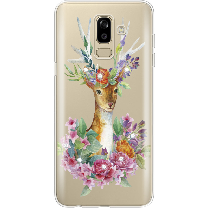 Чехол со стразами Samsung J810 Galaxy J8 2018 Deer with flowers