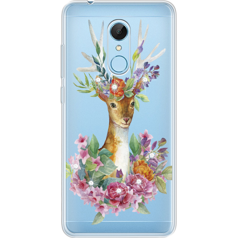 Чехол со стразами Xiaomi Redmi 5 Deer with flowers
