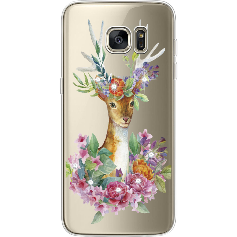 Чехол со стразами Samsung G935 Galaxy S7 Edge Deer with flowers