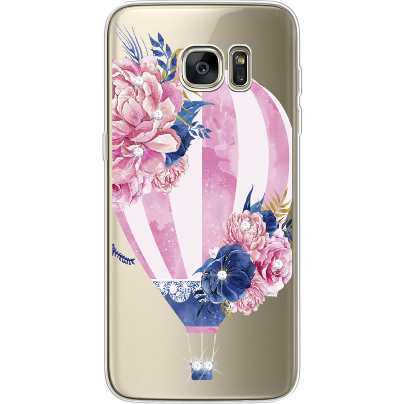 Чехол со стразами Samsung G935 Galaxy S7 Edge Pink Air Baloon