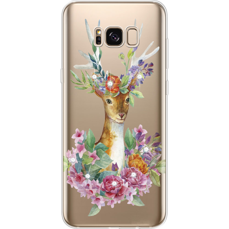 Чехол со стразами Samsung G955 Galaxy S8 Plus Deer with flowers