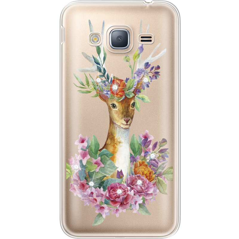 Чехол со стразами Samsung J320 Galaxy J3 Deer with flowers