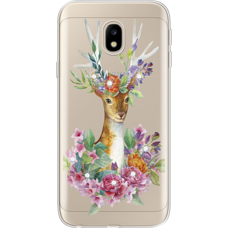 Чехол со стразами Samsung J330 Galaxy J3 2017 Deer with flowers