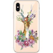 Чехол со стразами Apple iPhone XS Deer with flowers