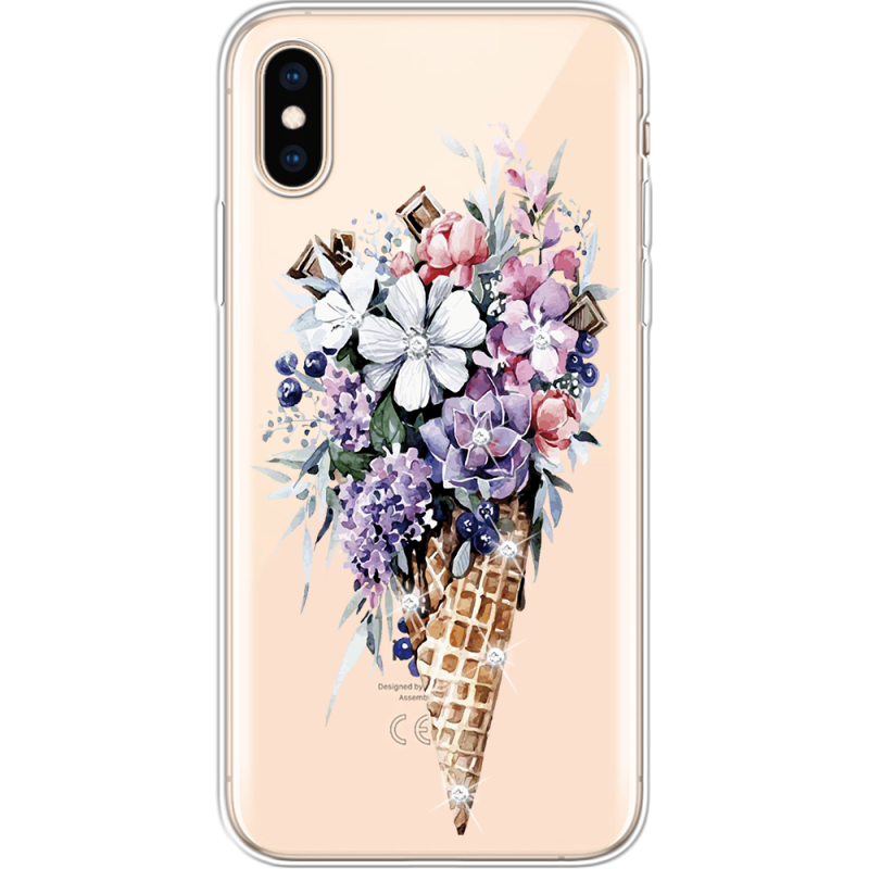 Чехол со стразами Apple iPhone XS Ice Cream Flowers