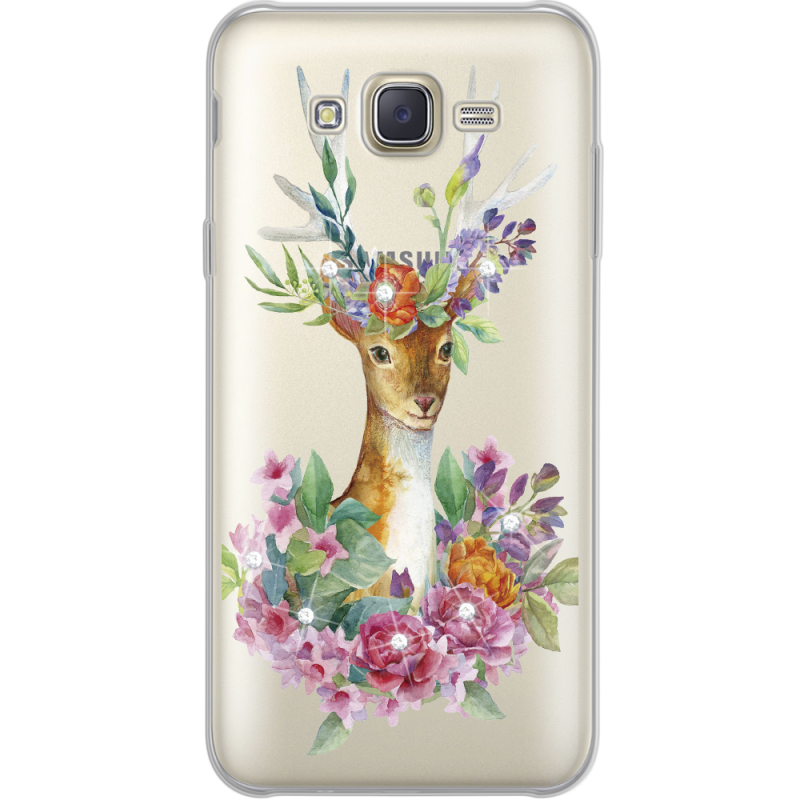 Чехол со стразами Samsung J701 Galaxy J7 Neo Duos Deer with flowers
