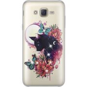 Чехол со стразами Samsung J701 Galaxy J7 Neo Duos Cat in Flowers