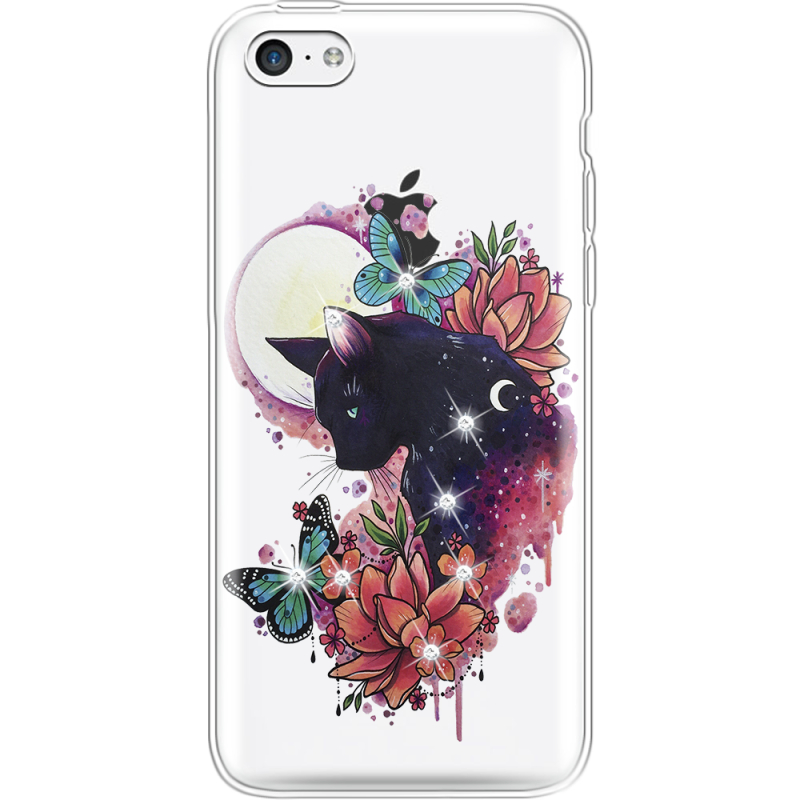 Чехол со стразами Apple iPhone 5С Cat in Flowers