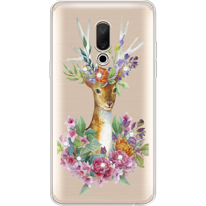 Чехол со стразами Meizu 15 Plus Deer with flowers