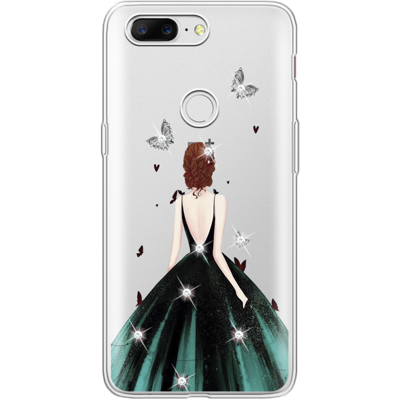 Чехол со стразами OnePlus 5t Girl in the green dress