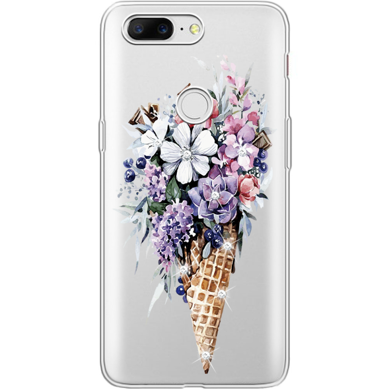 Чехол со стразами OnePlus 5t Ice Cream Flowers