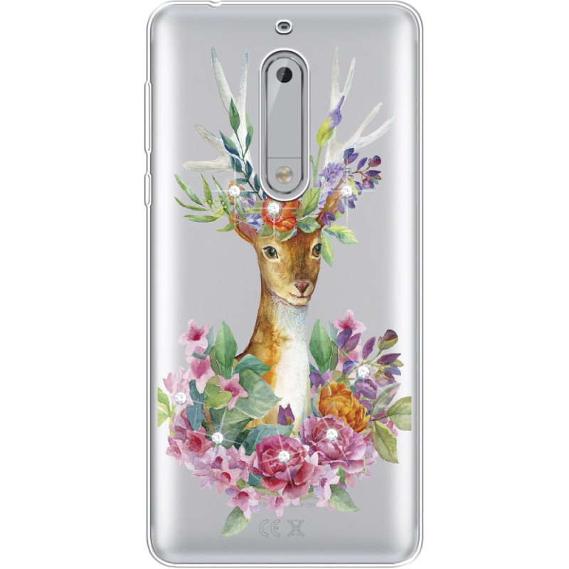 Чехол со стразами Nokia 5 Deer with flowers