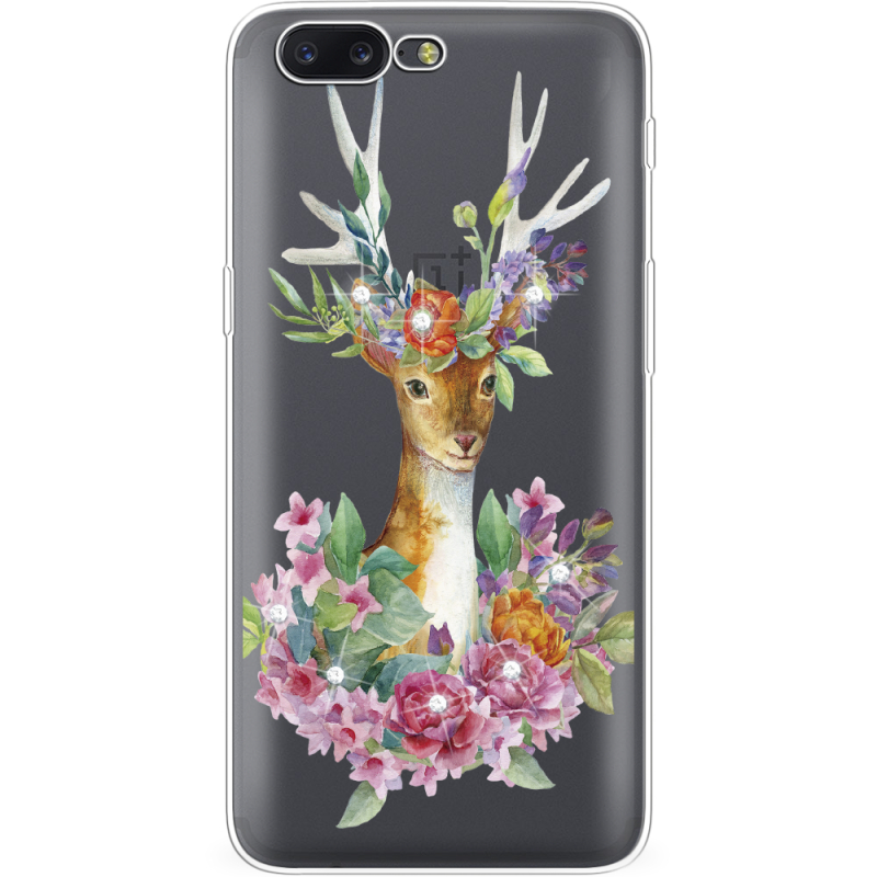 Чехол со стразами OnePlus 5 Deer with flowers