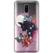 Чехол со стразами OnePlus 6T Cat in Flowers