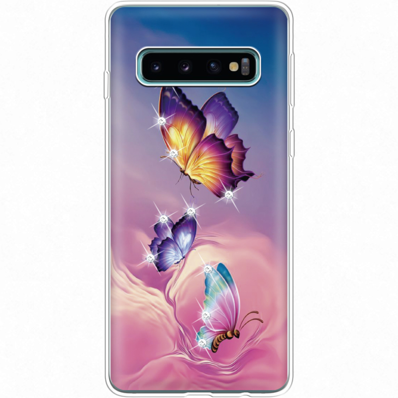 Чехол со стразами Samsung G973 Galaxy S10 Butterflies