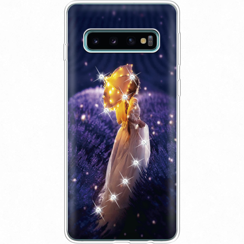 Чехол со стразами Samsung G973 Galaxy S10 Girl with Umbrella