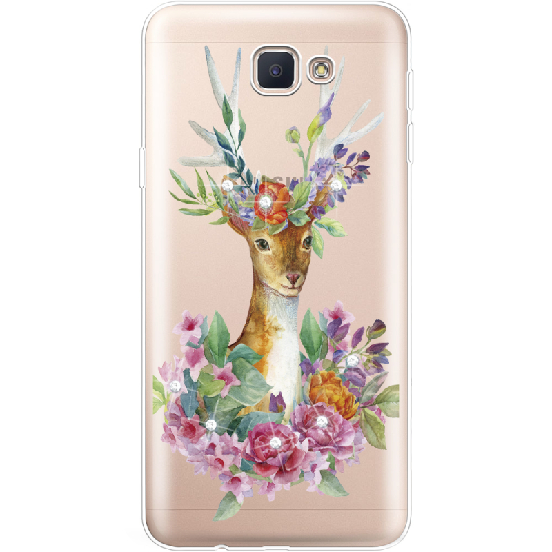 Чехол со стразами Samsung J5 Prime G570F Deer with flowers