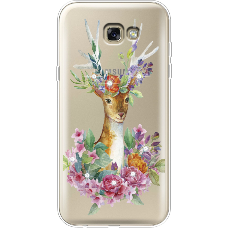 Чехол со стразами Samsung A720 Galaxy A7 2017 Deer with flowers
