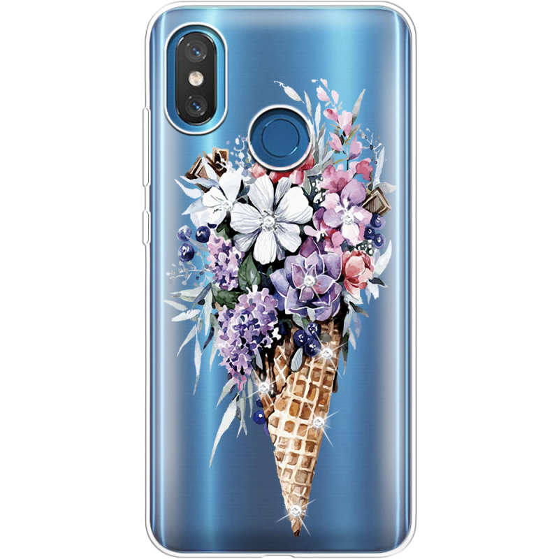 Чехол со стразами Xiaomi Mi 8 Ice Cream Flowers
