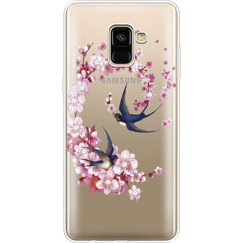 Чехол со стразами Samsung A730 Galaxy A8 Plus (2018) Swallows and Bloom