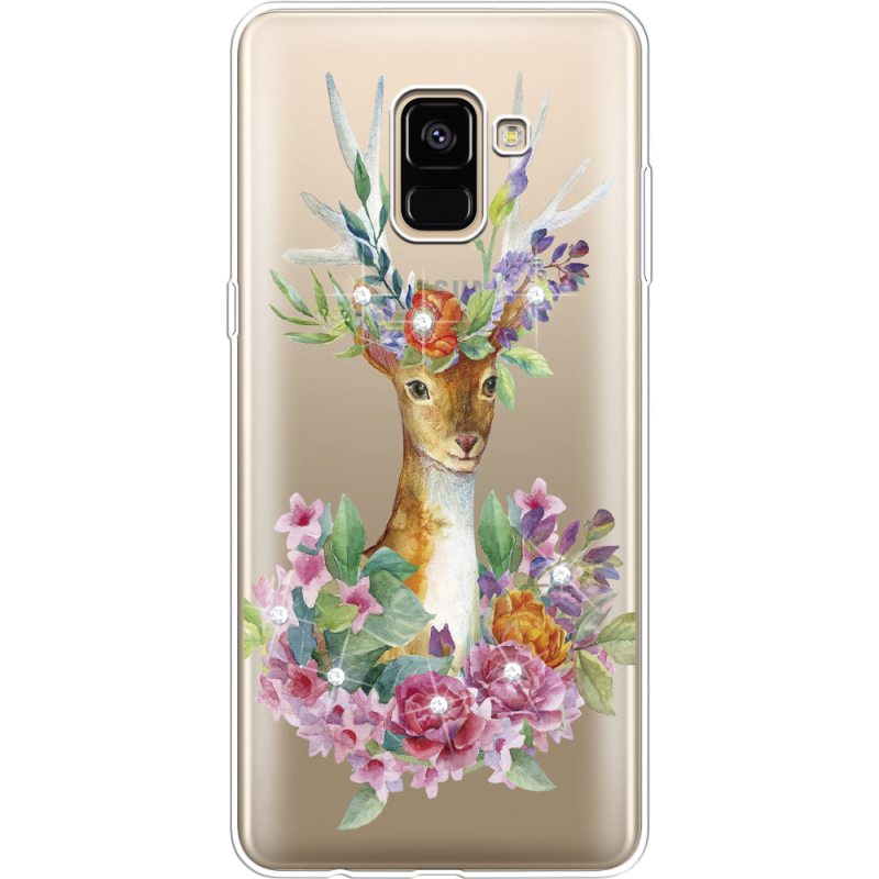 Чехол со стразами Samsung A730 Galaxy A8 Plus (2018) Deer with flowers