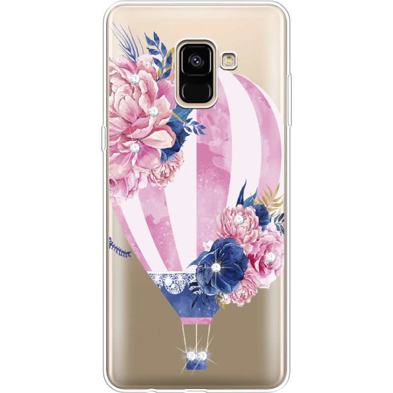Чехол со стразами Samsung A730 Galaxy A8 Plus (2018) Pink Air Baloon