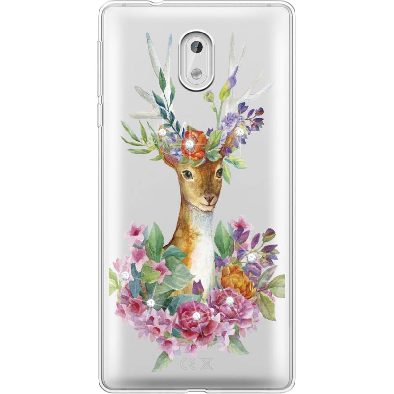 Чехол со стразами Nokia 3 Deer with flowers
