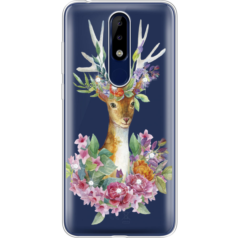 Чехол со стразами Nokia 5.1 Plus Deer with flowers