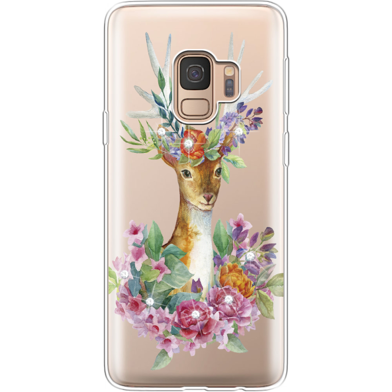 Чехол со стразами Samsung G960 Galaxy S9 Deer with flowers